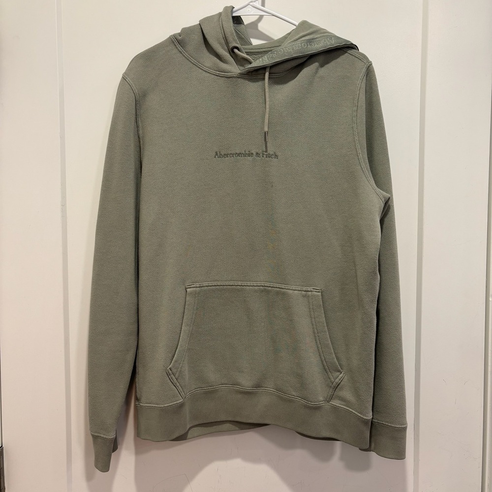 Abercrombie & Fitch Mens Soft A&F Fleece Hoodie Sage Green Embroidered Logo M